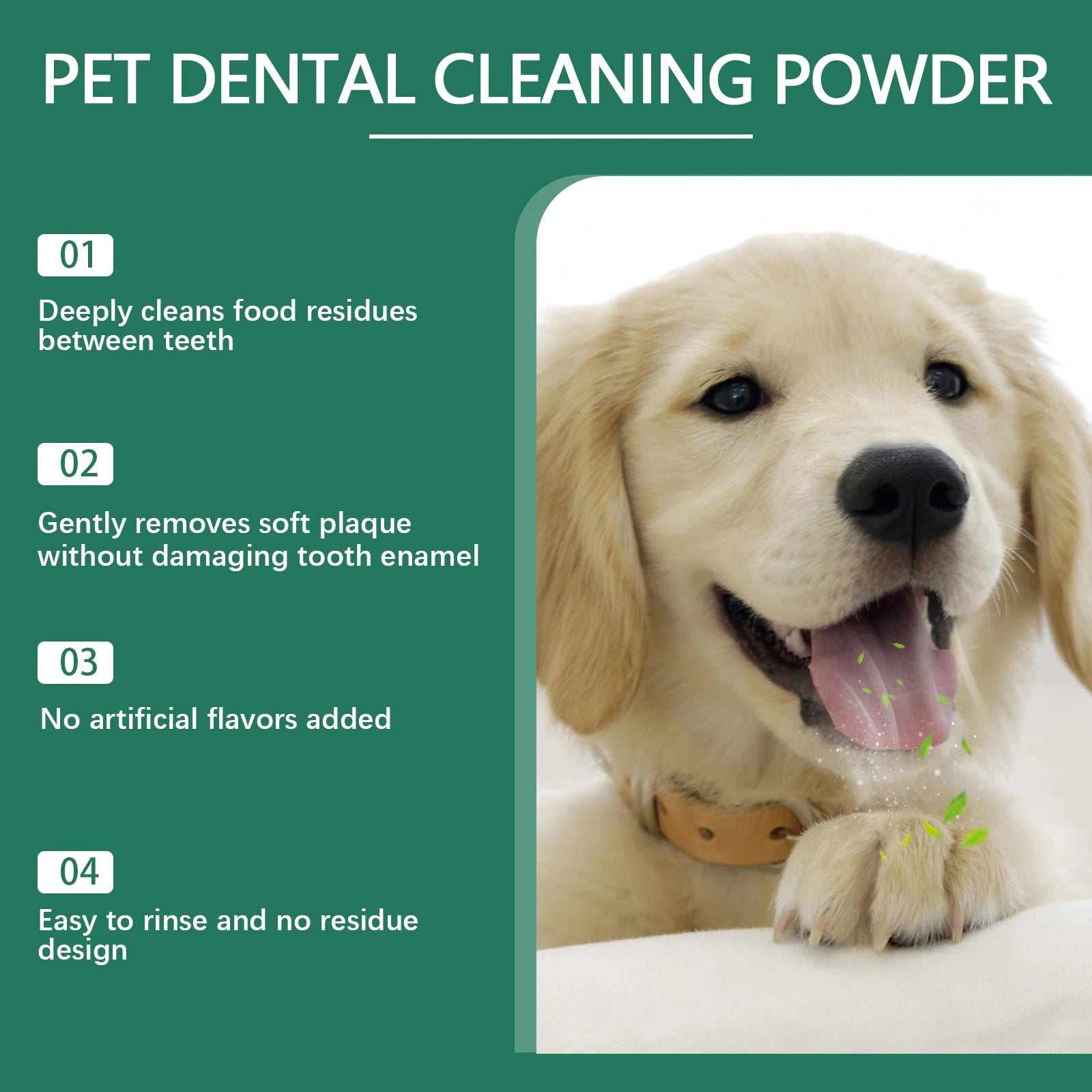 Chien recevant sa dose quotidienne de poudre dentaire