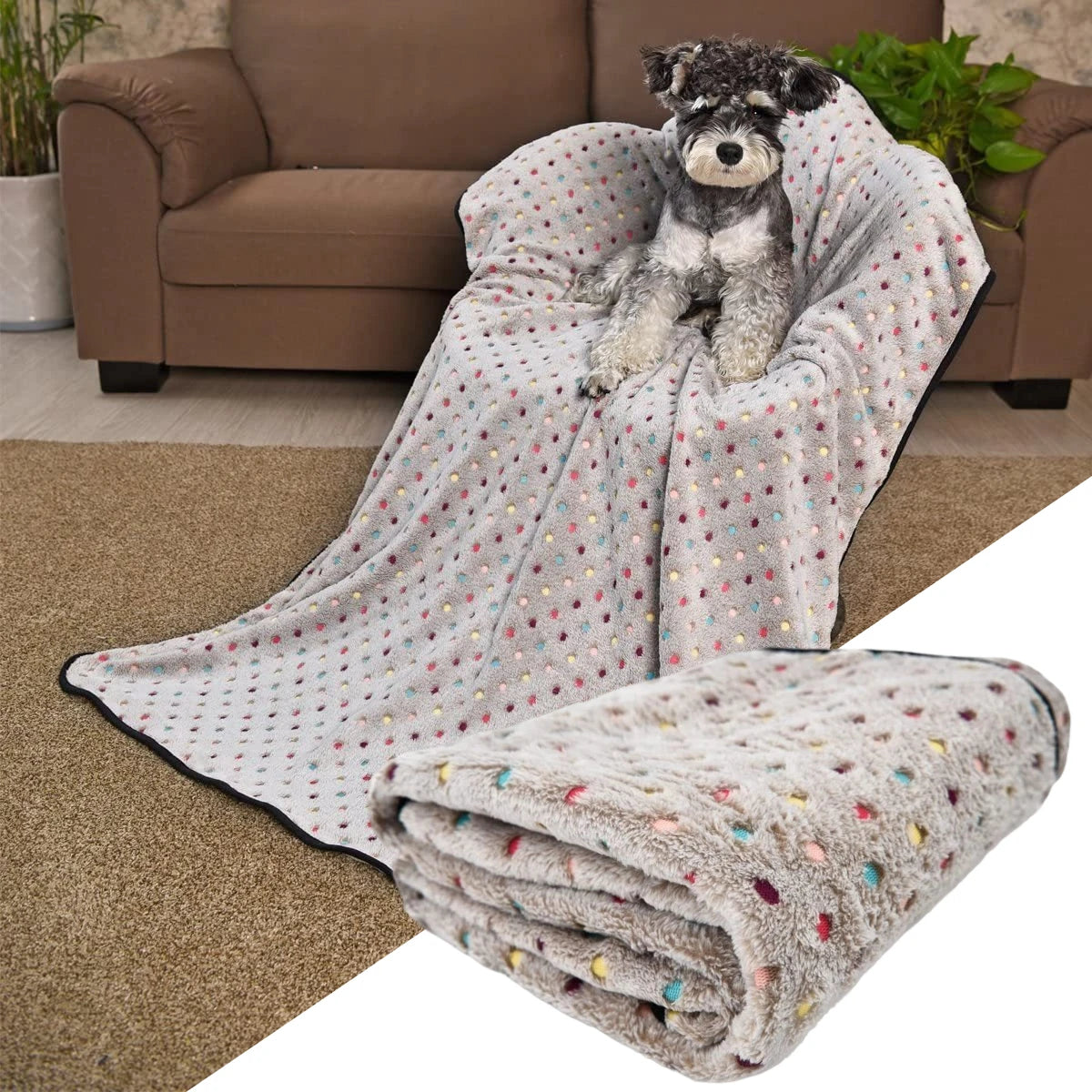 Couverture polaire réversible pour chien Revixay, motif à pois