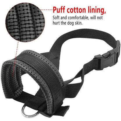 Détail du tissu nylon de la muselière pour chien