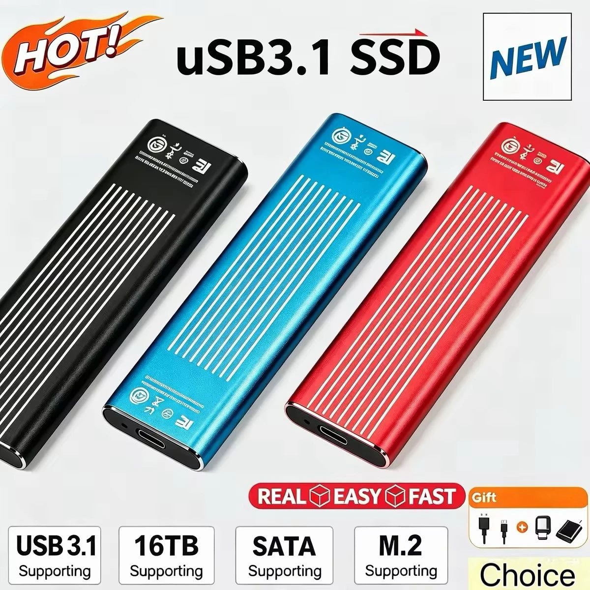 Disque SSD externe portable USB 3.1 et Type-C