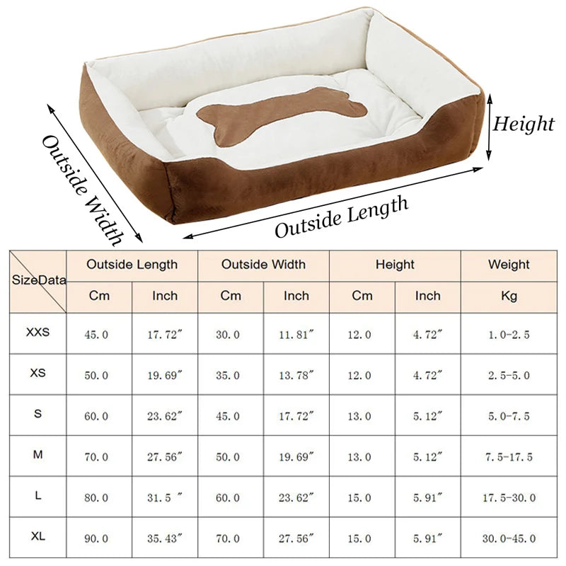 Dimensions du panier pour chien, tailles XS à XL