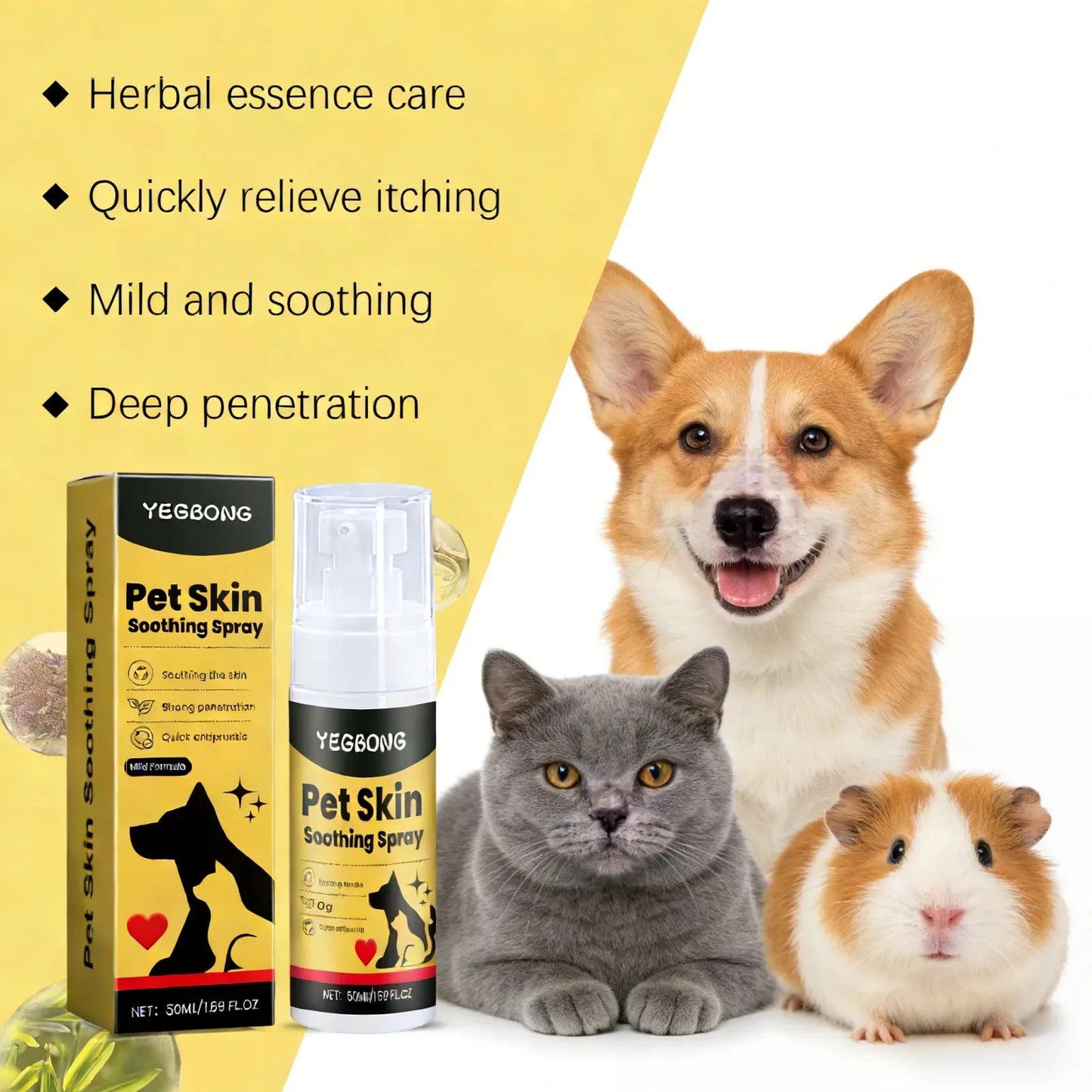 Application du spray apaisant sur la peau d'un chien