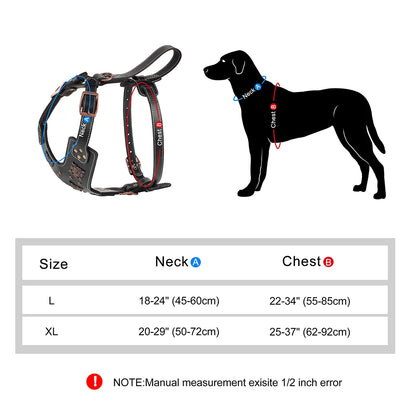 Guide des tailles L et XL du harnais en cuir noir pour chien