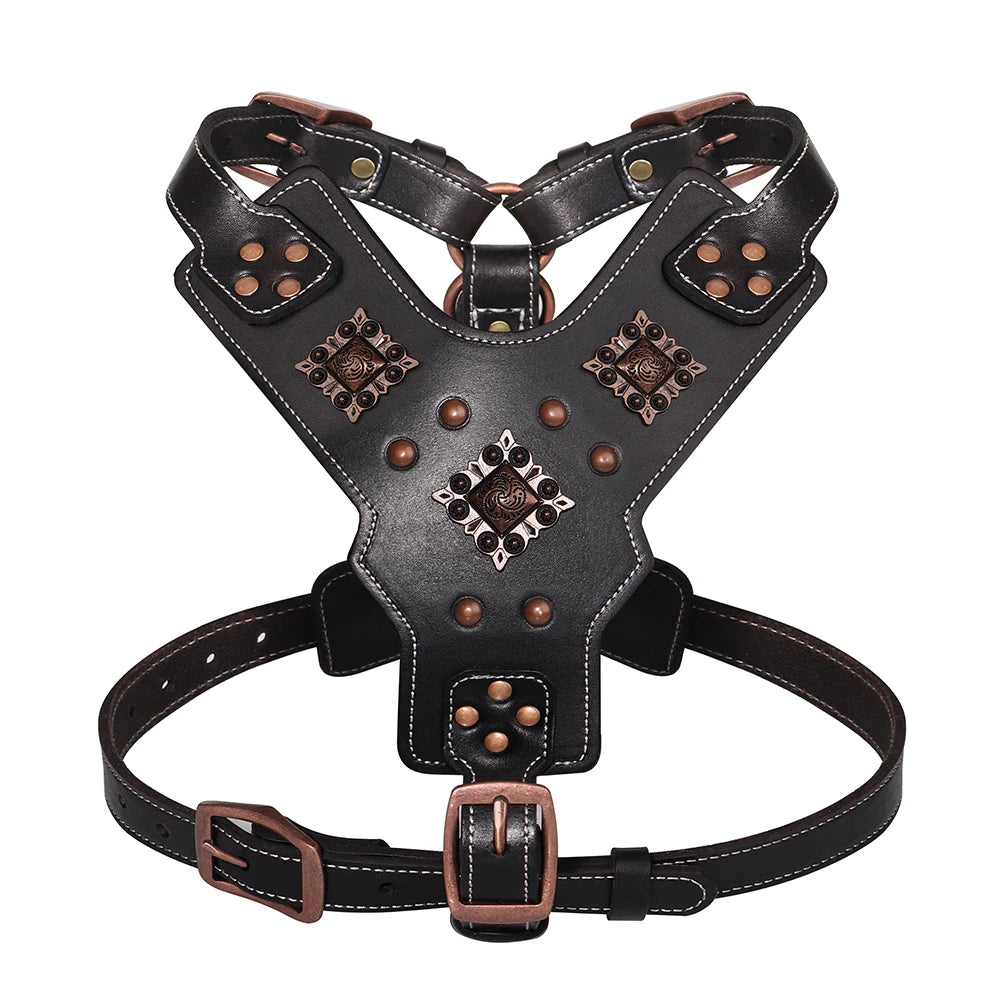 Sangles réglables du harnais en cuir noir pour grand chien