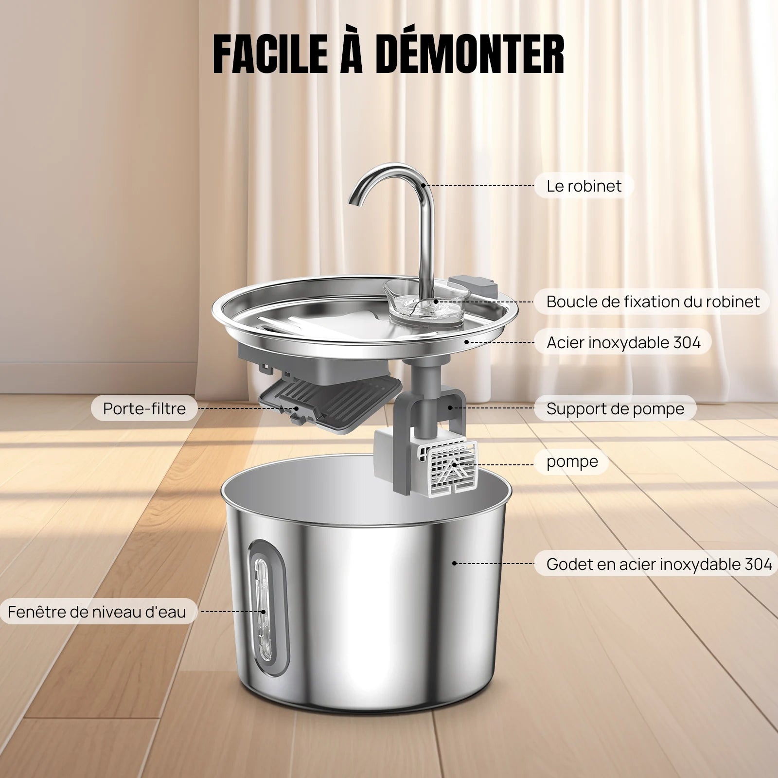 Système de filtration triple de la fontaine à eau pour chien