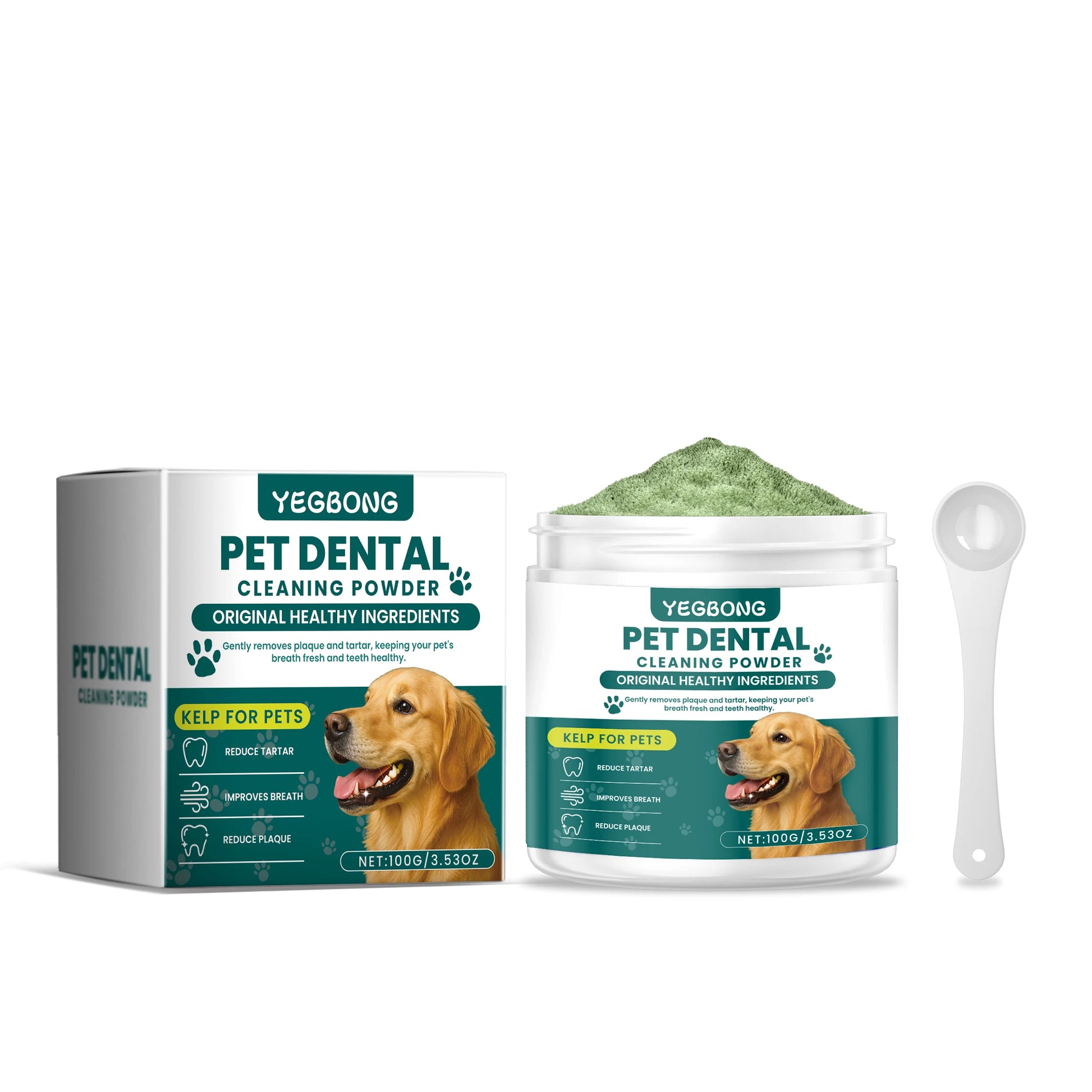 Poudre dentaire chien saupoudrée sur les croquettes